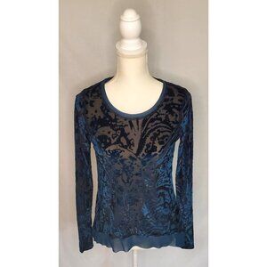 Simply Vera Wang Burnout Velvet Long Sleeve Tops Small Teal And Pink Set